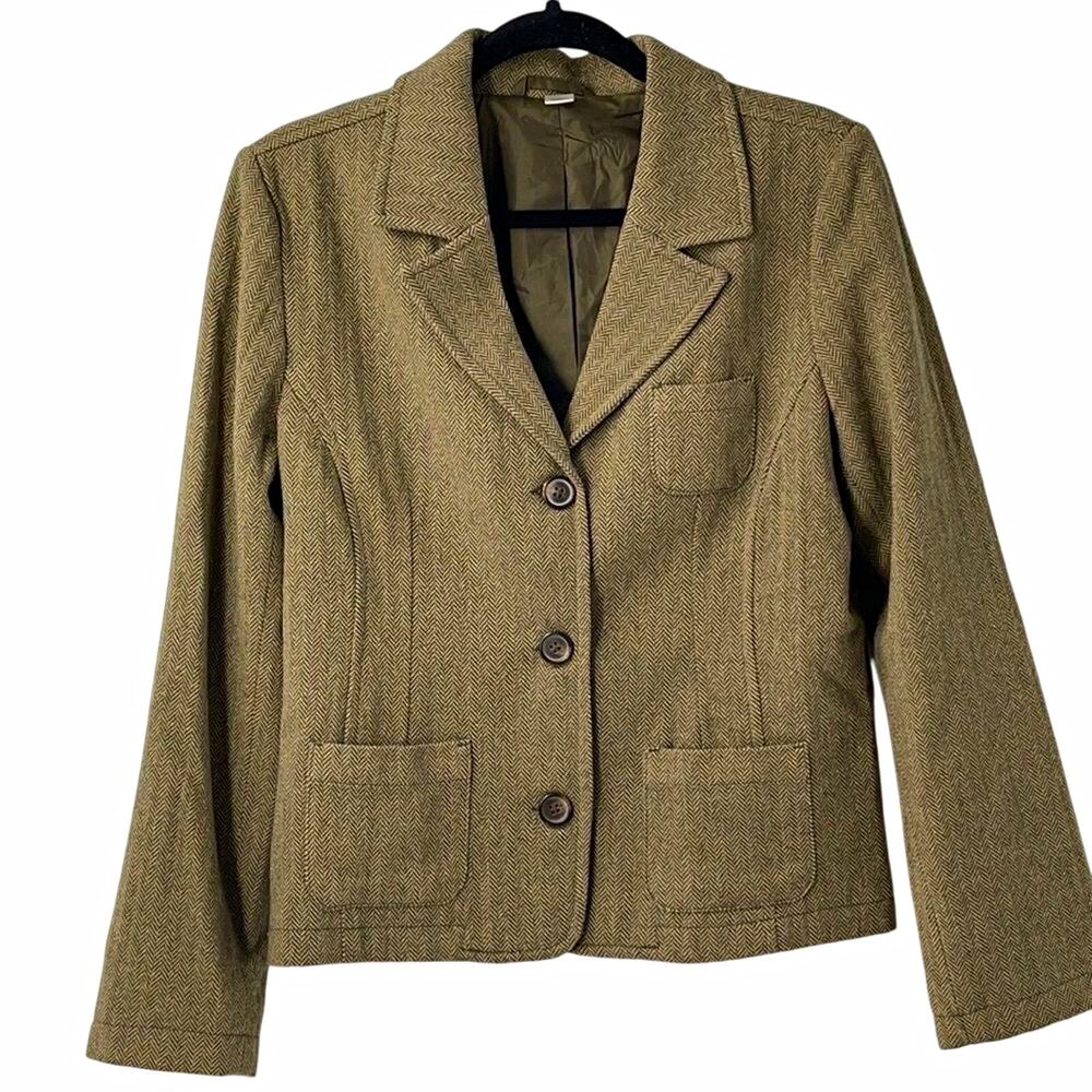 Vintage 2004 Old Navy Wool Blend Herringbone Blazer Jacket L Y2K Academic Tweed